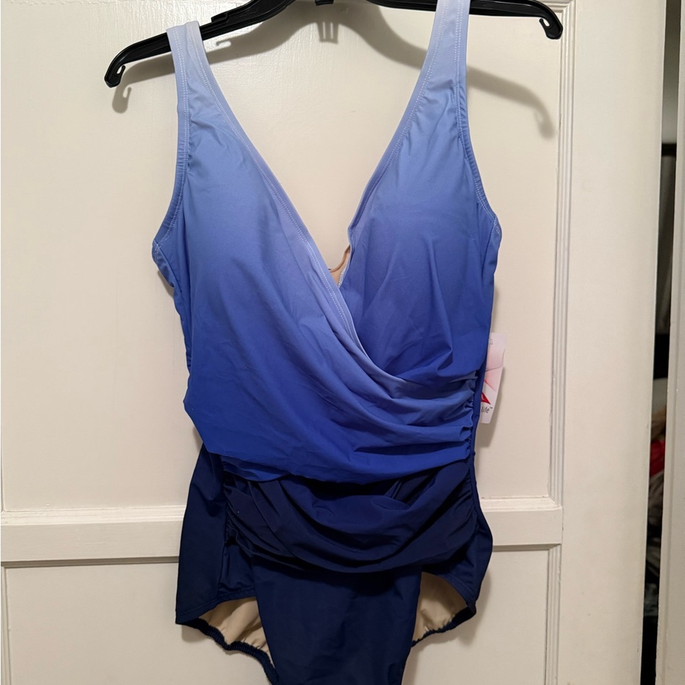 NWT Lands' End Blue Gradient Women's One Piece Swimsuit